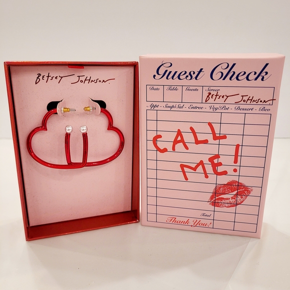 Betsey Johnson Jewelry - Betsey Johnson Red Heart Earrings with Gold Accents